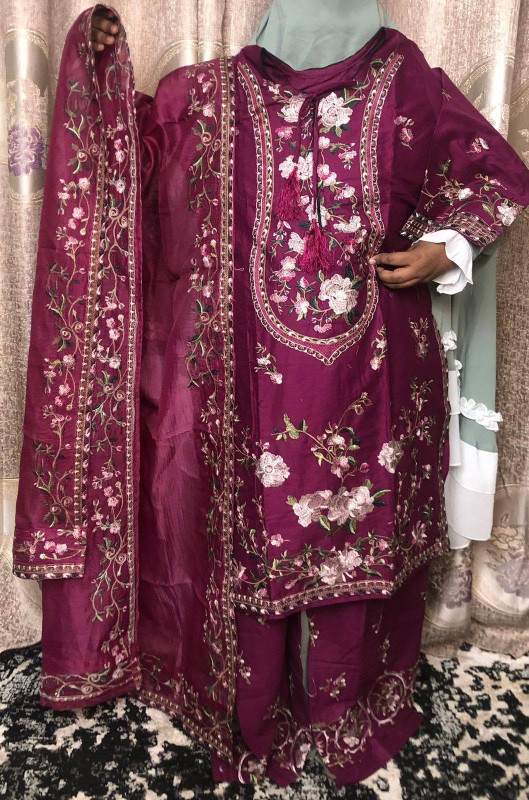 Premium Embroidered Deep Plum Farshi Suit Set (Ready-to-Wear)