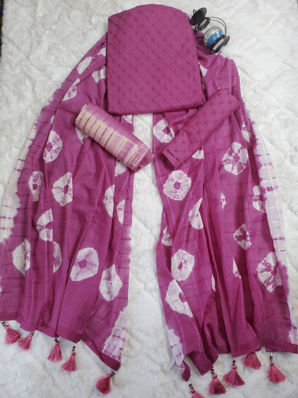Premium Cotton Shibori Print Boutique Three-Piece Set – Elegant Purple & White
