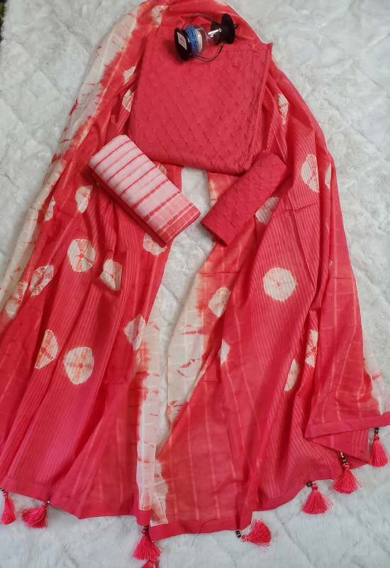 Premium Cotton Shibori Print Boutique Three-Piece Set – Elegant Pink & White